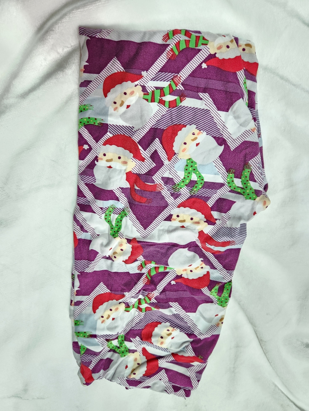 LuLaRoe TC Purple Santa Print Leggings with Red & Green Accents